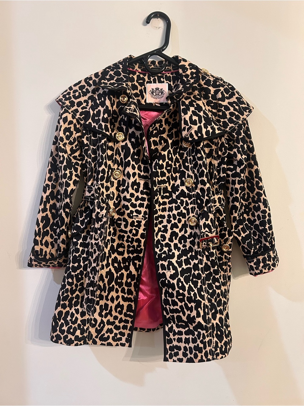Juicy couture Girls Leopard Print Trench Coat with Pink Lining size 8/10